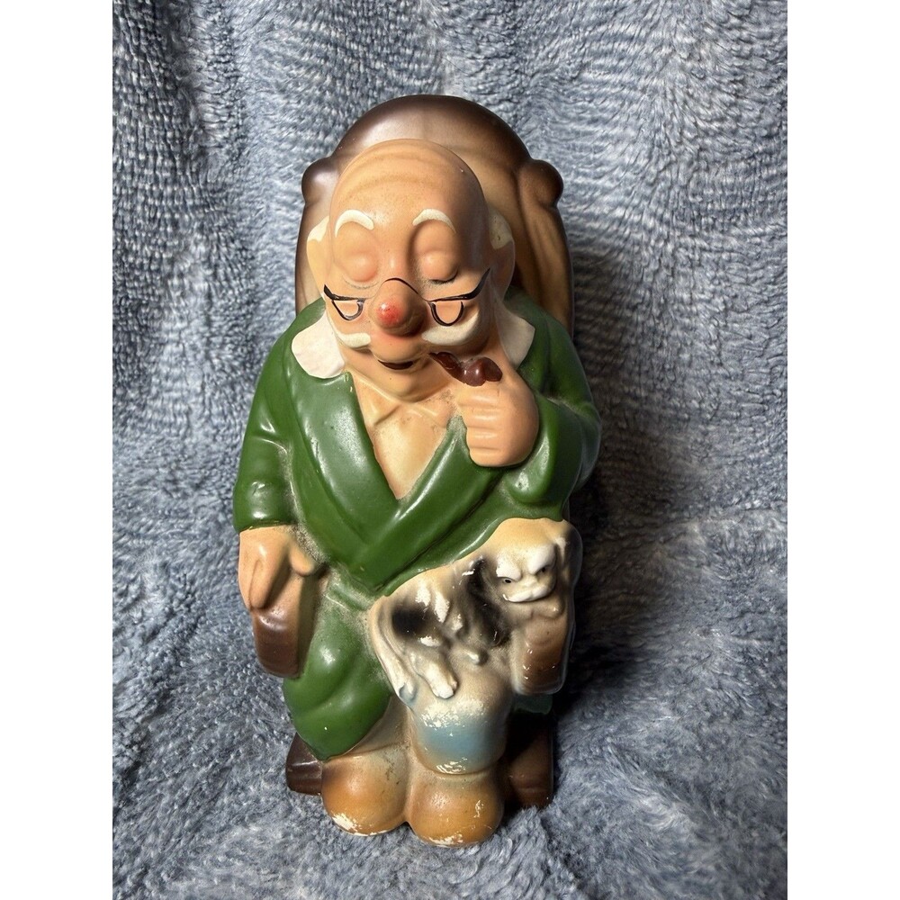 Vintage Retirement Fund Piggy Bank Old Man Grandpa W/ Dog Rocking Chair Japan